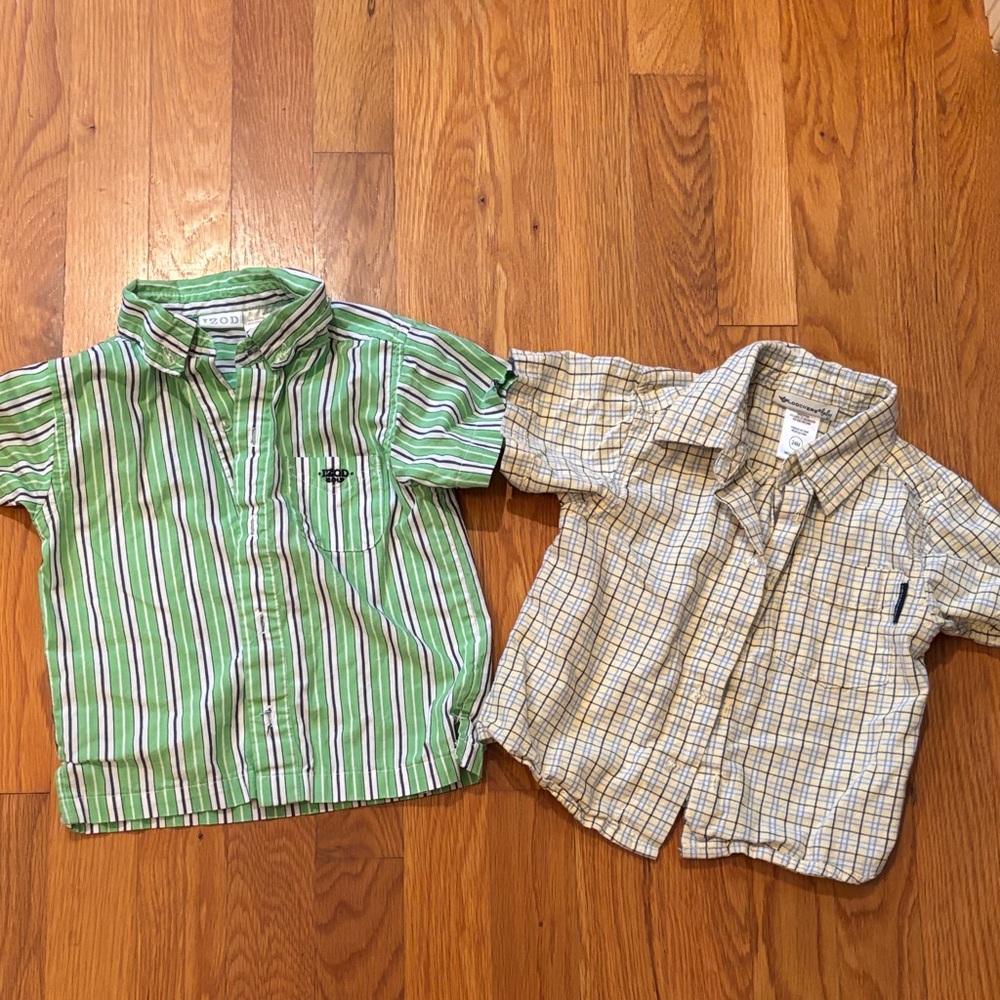Izod Kids Button Down Green Stripe and Dockers Yellow Plaid Shirt